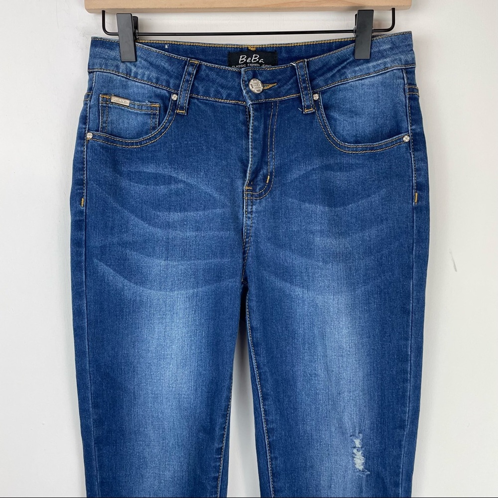 Nwt Beba Blue Dark Wash Skinny Jeans Sz 4 Distressed Raw Hem View 3